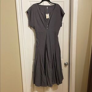 Free People Grey Midi Cotton Dress